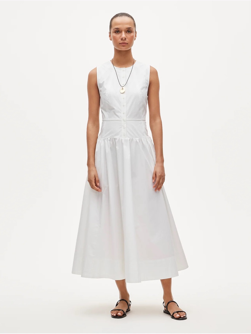 NWT J.Crew Button-Front Cotton Poplin White Midi A-Line Dress 8 Pockets